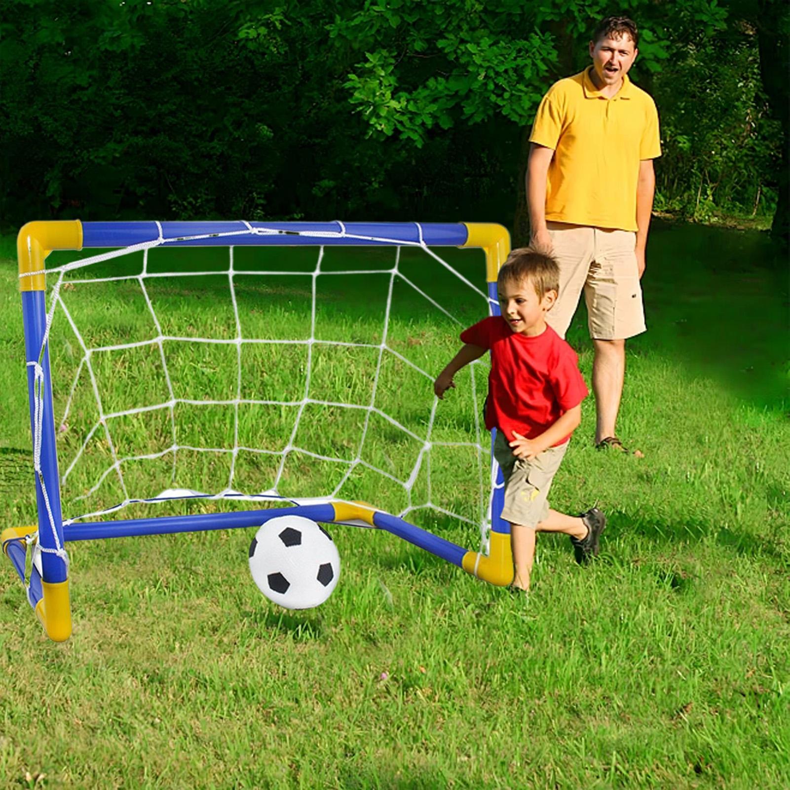Kids Outdoor Lawn Equipment - Kinder-Fußballnetz mit Pumpe, lustiges, wetterbeständiges, tragbares