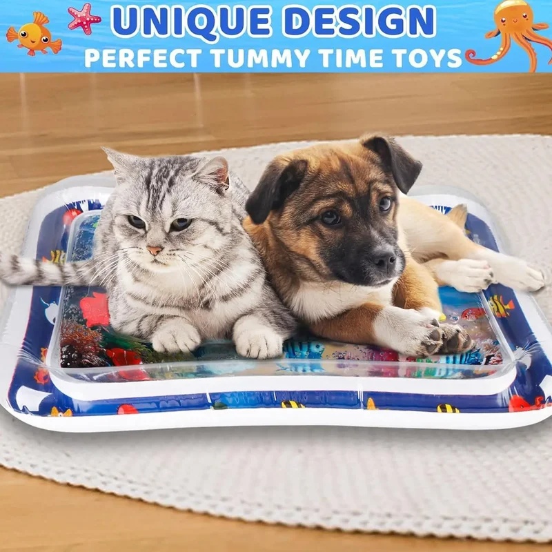 Slip Slide Water Mat - Verdickte aufblasbare Haustier-Wasserspielmatte mit Ozean-Fisch-Motiv, kühlende