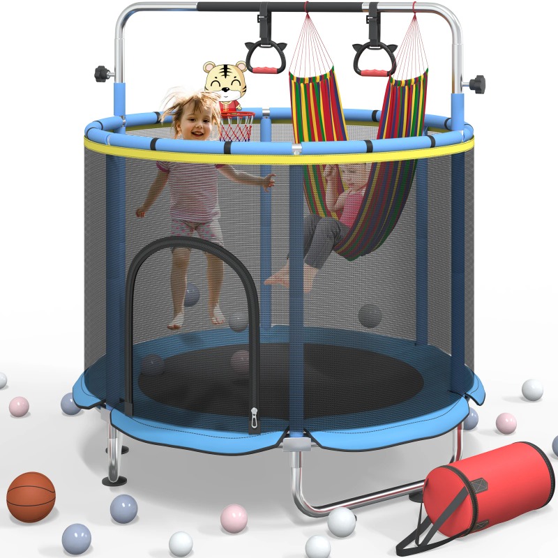 Kids Outdoor Hammock - 5FT Kleinkind-Trampolin 8-in-1 Kinder-Mini-Trampolin mit Basketballkorb