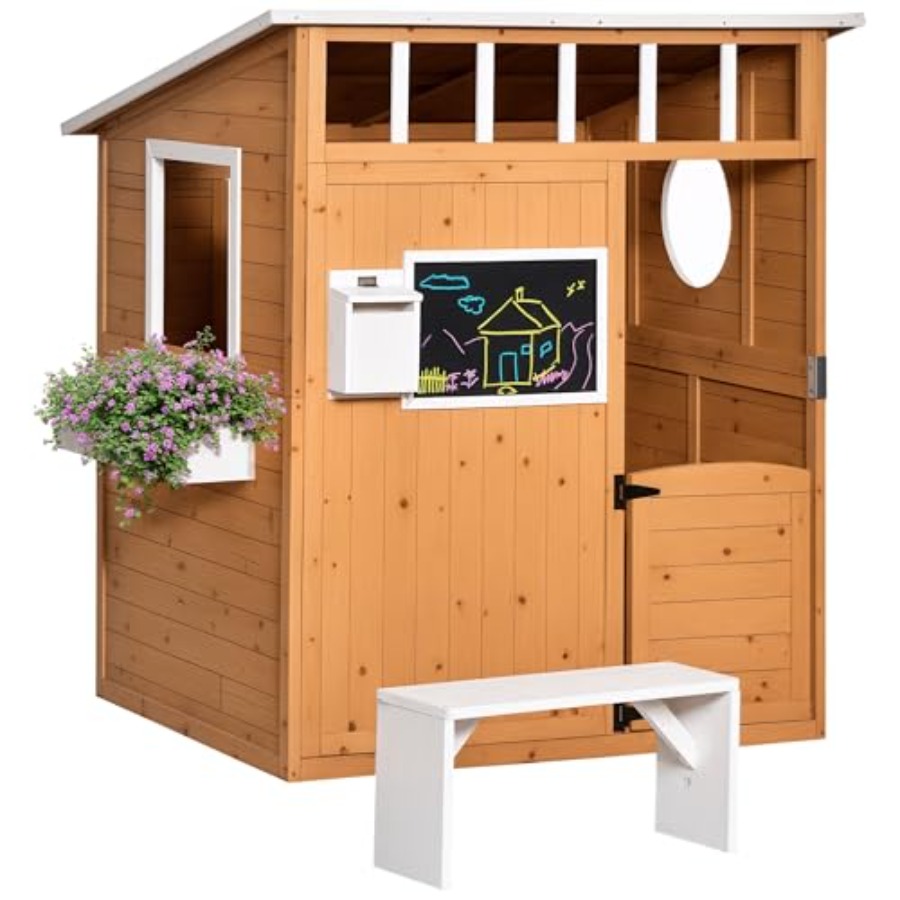 Kids Outdoor Wooden Playhouse - Outdoor-Holzspielhaus für Kinder mit funktionierender Tür,