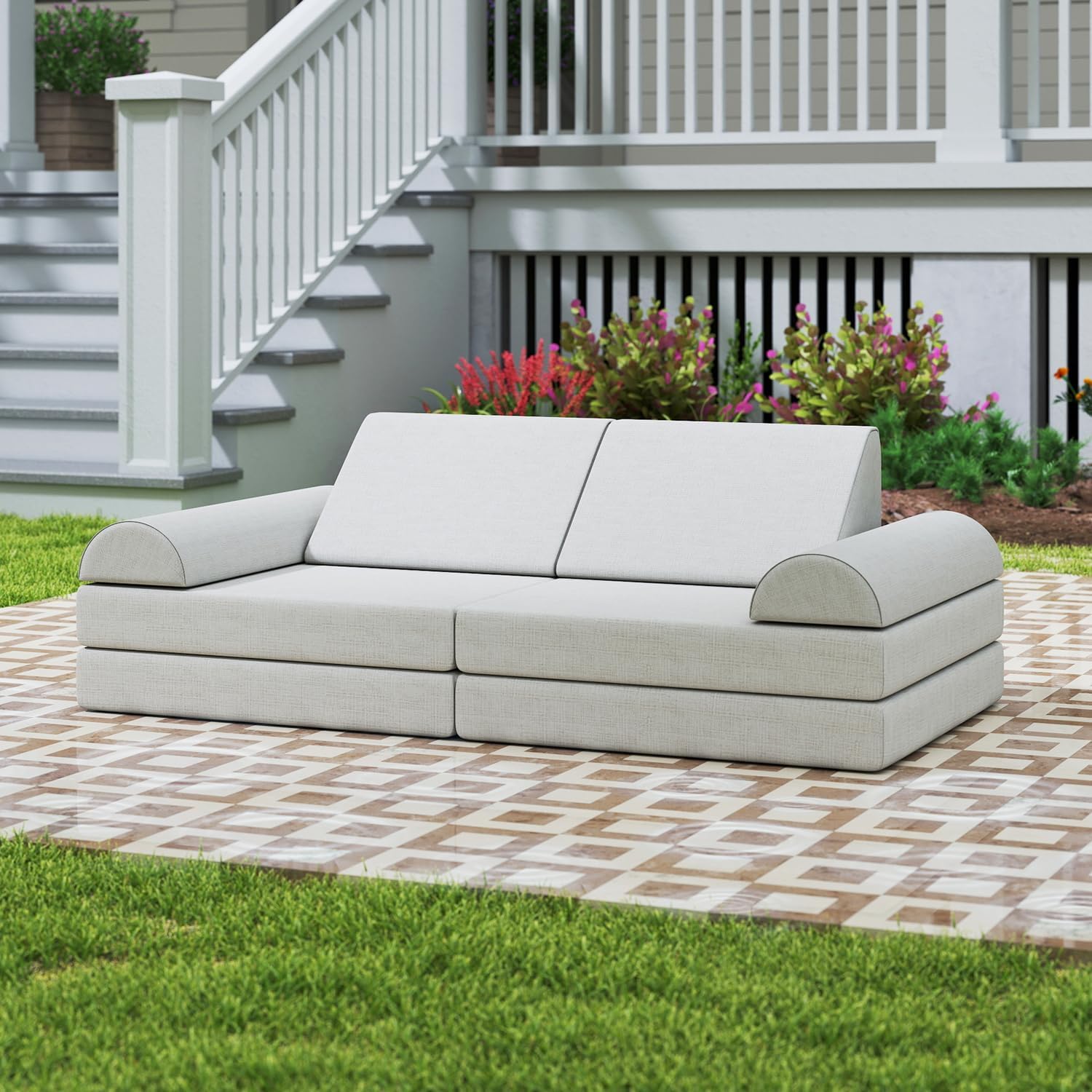 Kids Outdoor Wooden Playhouse - Wasserdichtes Modulares Kinder-Sofa-Set für Drinnen &