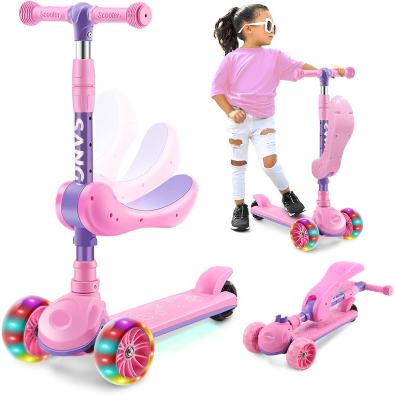 Kids Outdoor Ride On - 2-in-1-Kick-Scooter für Kinder mit LED-beleuchteten Rädern,