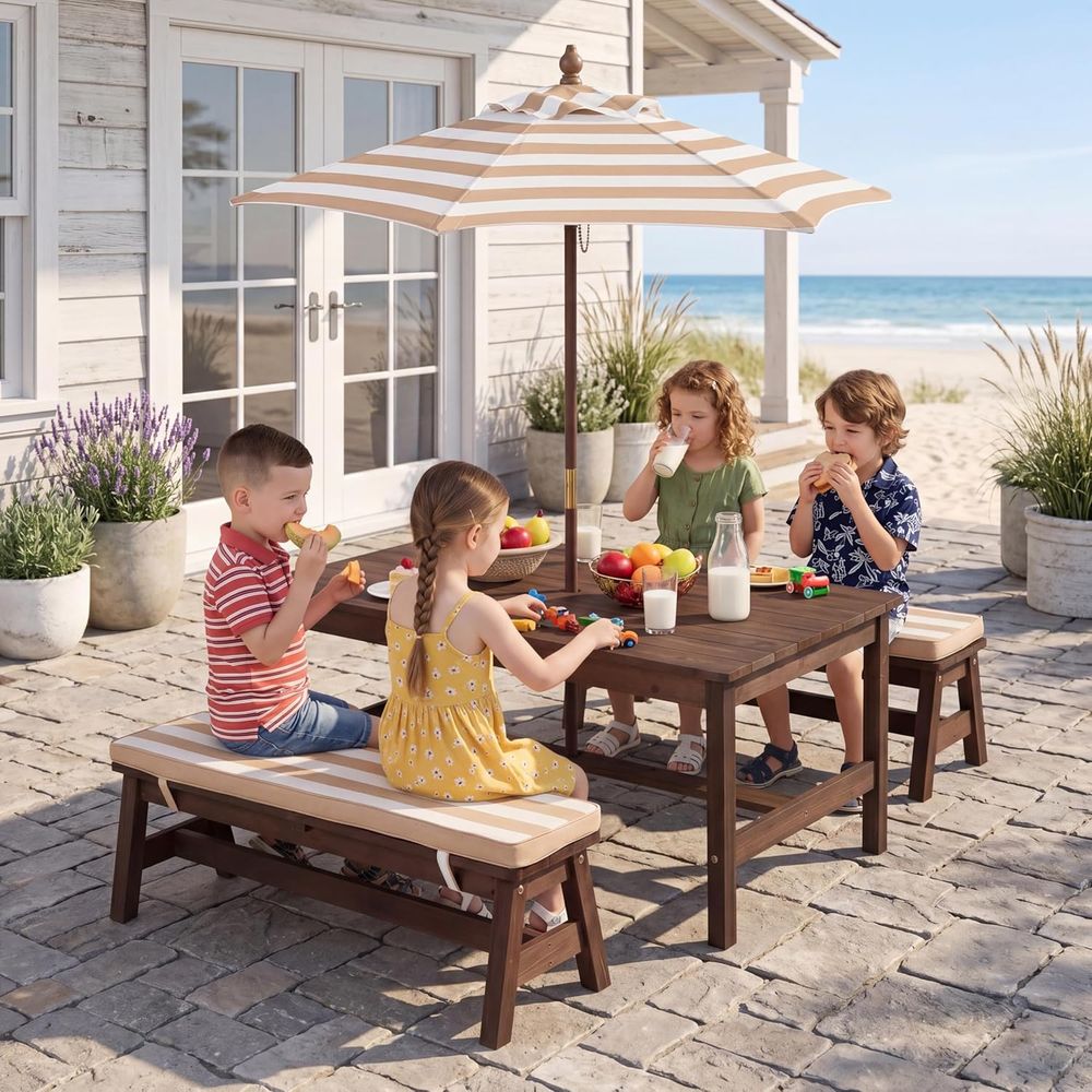 Kids Outdoor Table With Umbrella - Kinder-Picknicktisch, große 42 x 23 Zoll