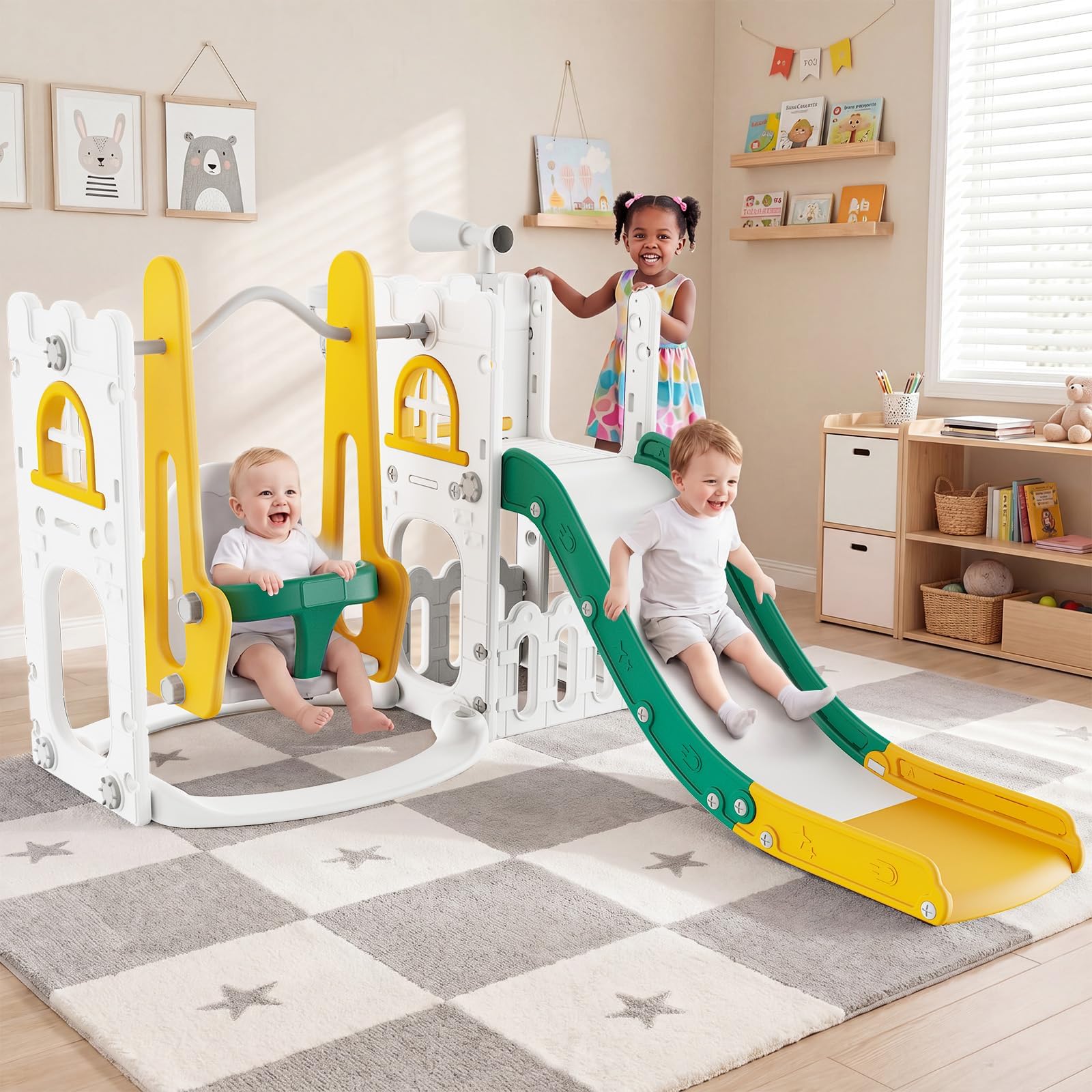 Kids Outdoor Slide Set - 7-in-1 Kleinkind-Rutsche und Schaukelset für drinnen
