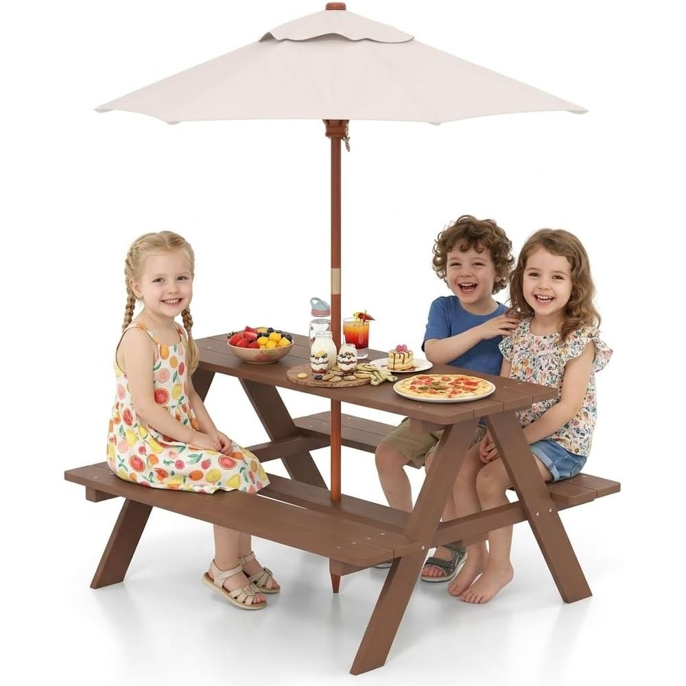 Kids Outdoor Table And Chairs With Umbrella - Kinder-Picknicktisch, Holztisch und Stühle für Kinder