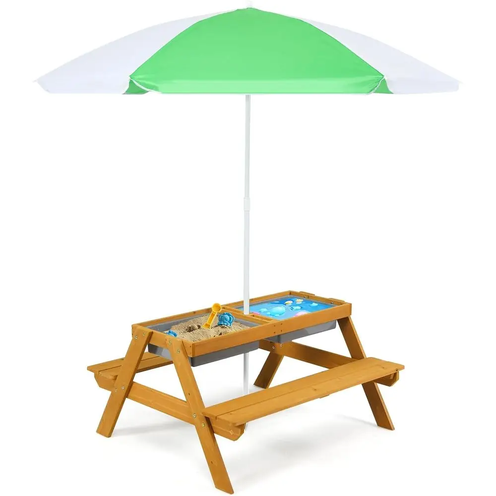 Kids Outdoor Table With Umbrella - 3-in-1 Höhenverstellbarer Regenschirm-Kinder-Picknicktisch mit Wasser- und