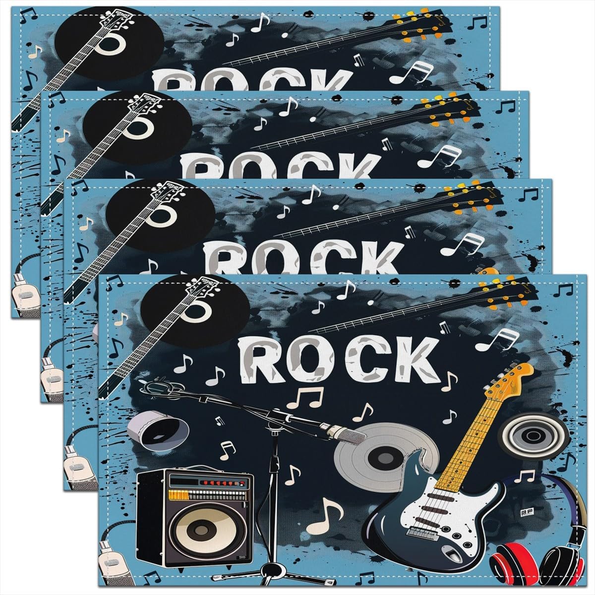 Kids Outdoor Kitchen - Rockmusik-Tischsets, 4er-Set, 45,7 x 30,5 cm,