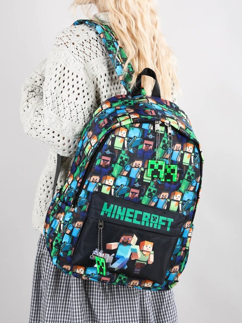 Kids Outdoor Backpack - Minecraft-Rucksack mit Graffiti-Aufdruck, leichter Schulrucksack, lässige