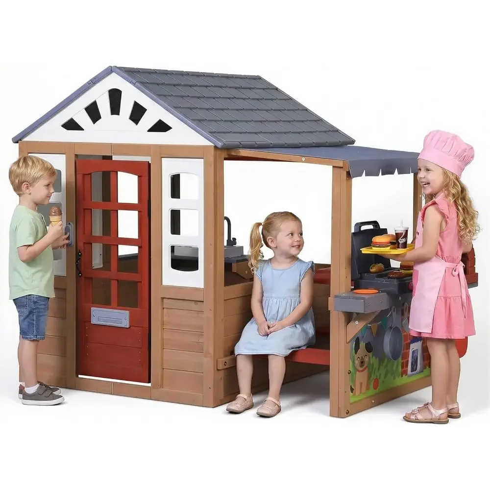 Kids Outdoor Kitchen - Kinder-Holzspielhaus für draußen, Holzspielhaus für Kinder