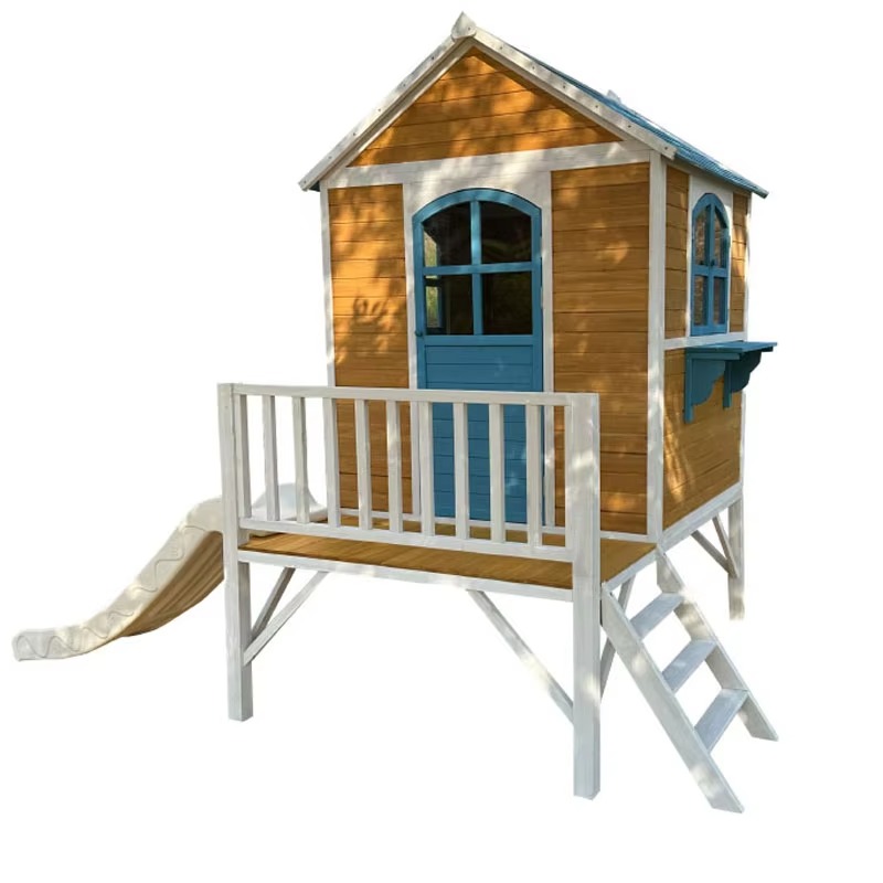 Kids Outdoor Wooden Playhouse - Modernes Zweistöckiges Kinder-Holzspielhaus mit Treppe und