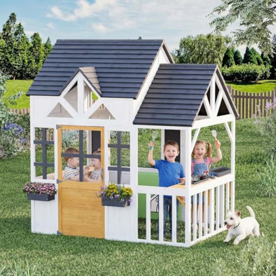 Kids Outdoor Wooden Playhouse - Outdoor-Holzspielhaus für Kinder ab 0,56 Jahren: