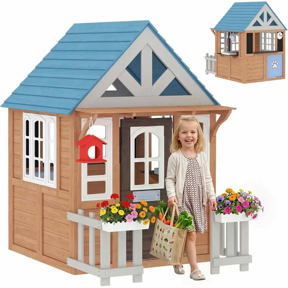 Qaba Outdoor-Spielhaus mit Hau – Kids Outdoor Wooden Playhouse Bewertung und Preis