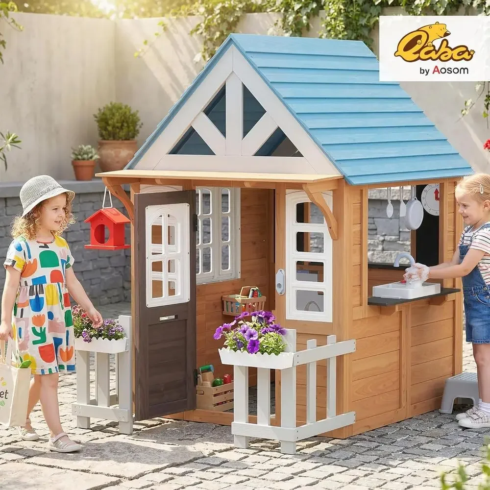Qaba Outdoor-Spielhaus mit Hau – Kids Outdoor Wooden Playhouse Bewertung und Preis