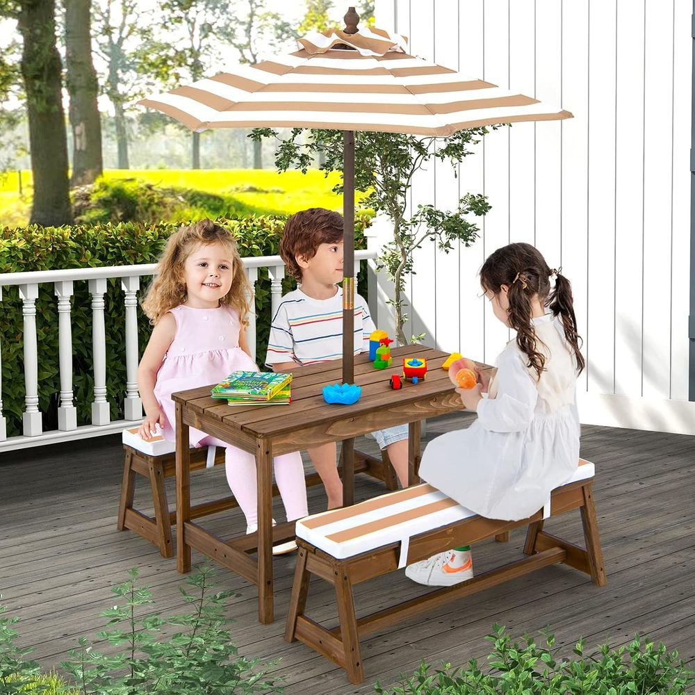 Kinder-Picknicktisch, Holztisc – Kids Outdoor Table And Chairs With Umbrella Bewertung und Preis