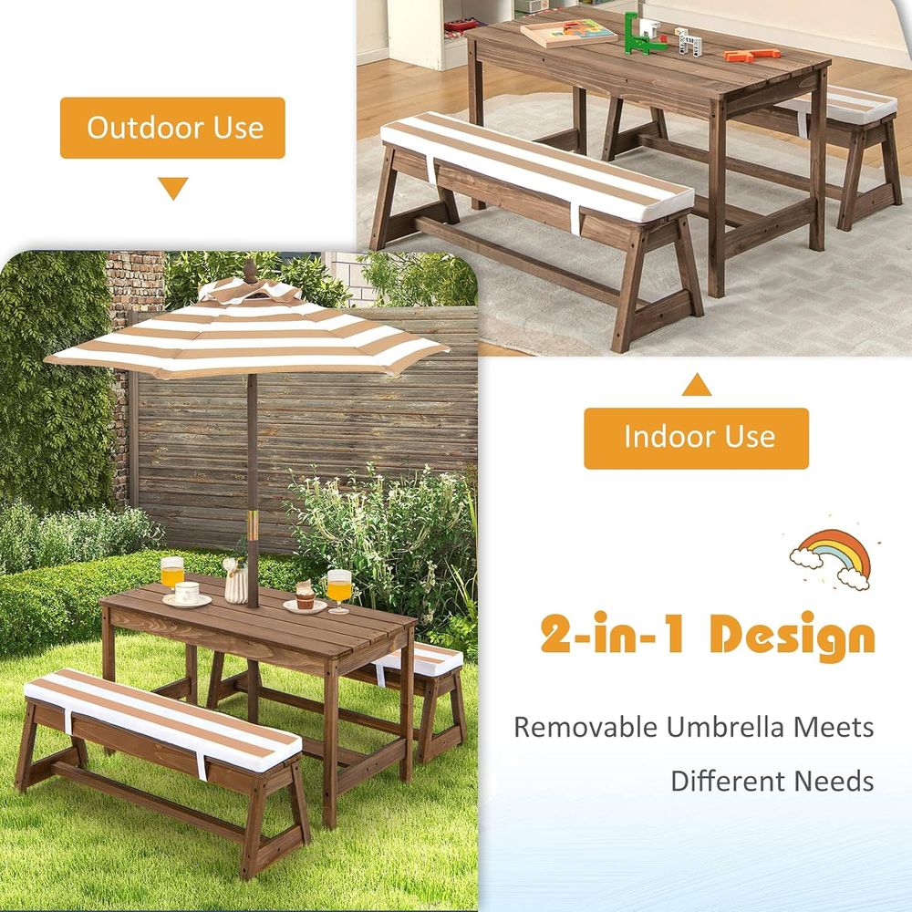 Kinder-Picknicktisch, Holztisc – Kids Outdoor Table And Chairs With Umbrella Bewertung und Preis