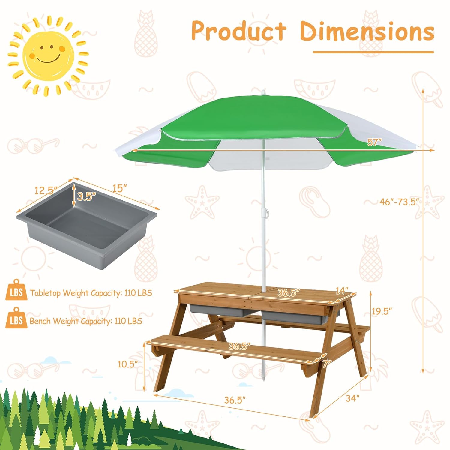 4-in-1 Zedernholz Kinder-Pickn – Kids Outdoor Table With Umbrella Bewertung und Preis