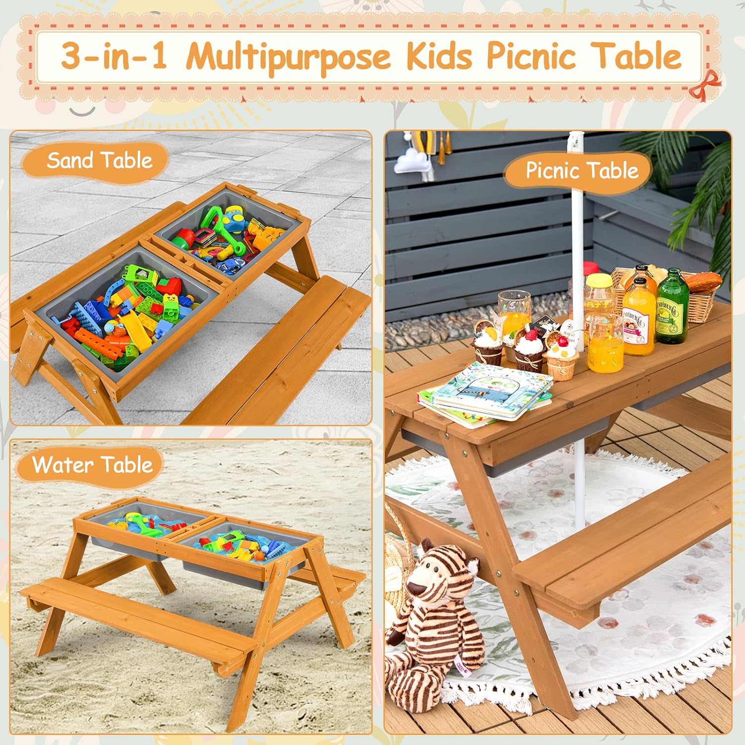 4-in-1 Zedernholz Kinder-Pickn – Kids Outdoor Table With Umbrella Bewertung und Preis