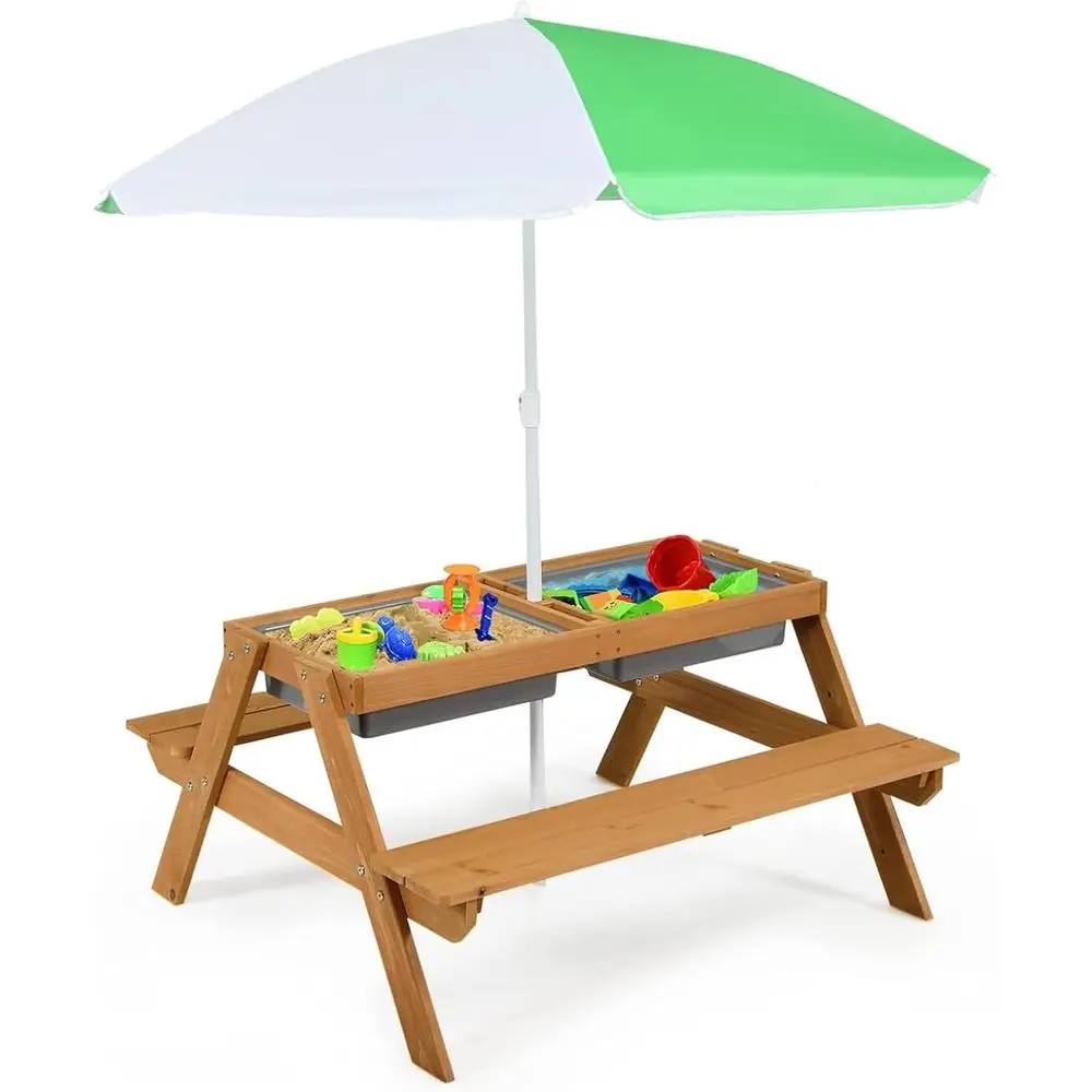 4-in-1 Holz-Sand- und Wasserti – Kids Outdoor Table With Umbrella Bewertung und Preis
