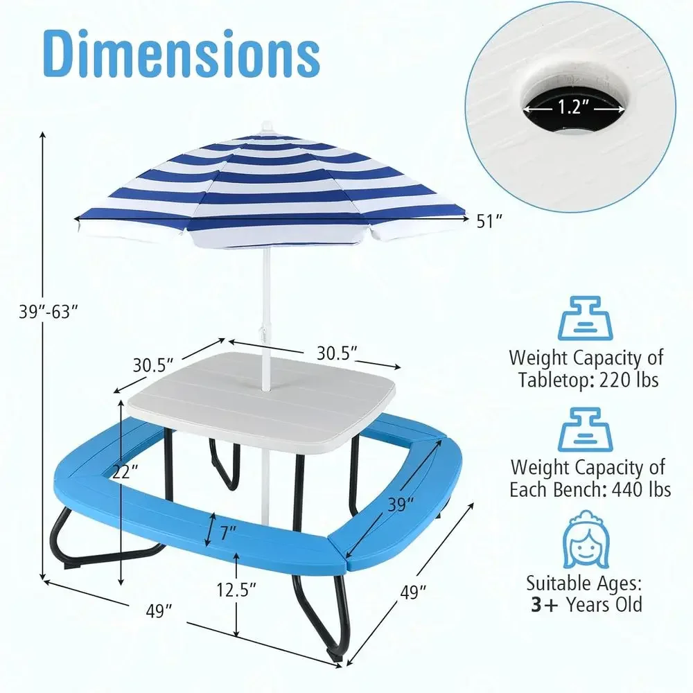 8-Personen Kinder-Picknicktisc – Kids Outdoor Table With Umbrella Bewertung und Preis