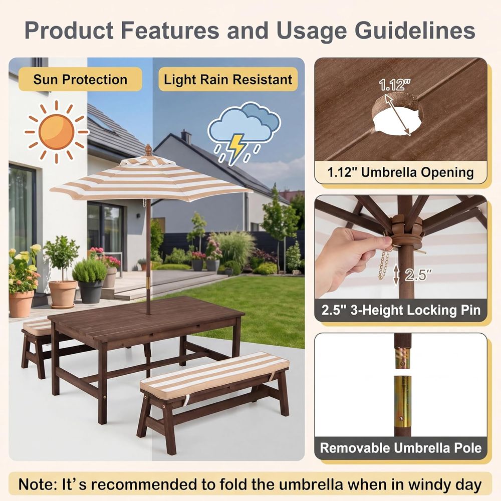 Kinder-Picknicktisch, große 42 – Kids Outdoor Table With Umbrella Bewertung und Preis