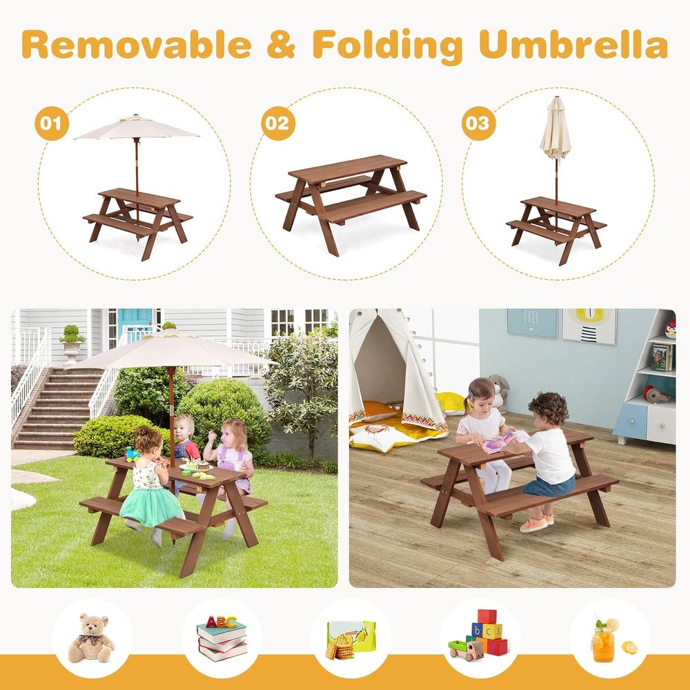 Kinder-Picknicktisch, Holztisc – Kids Outdoor Table And Chairs With Umbrella Bewertung und Preis
