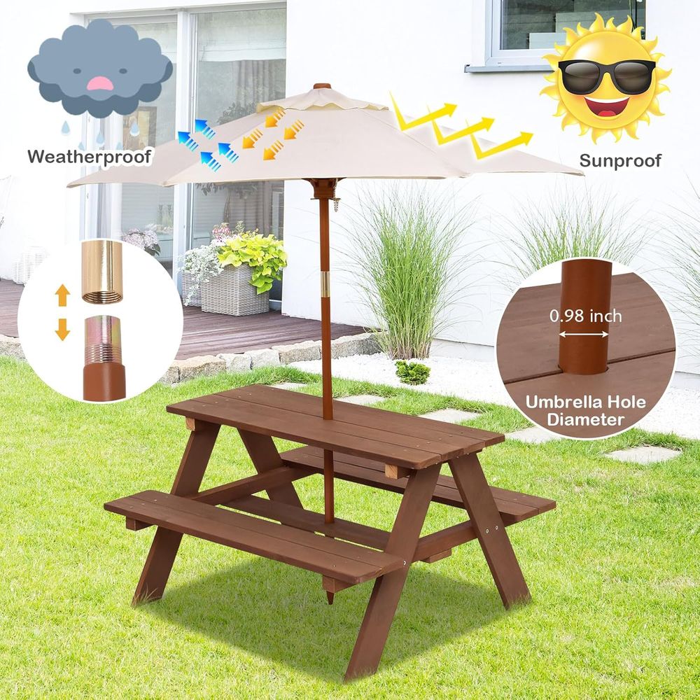 Kinder-Picknicktisch, Holztisc – Kids Outdoor Table And Chairs With Umbrella Bewertung und Preis