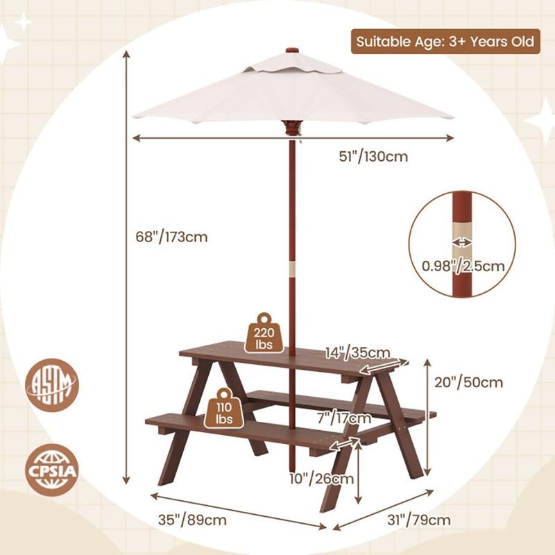 Outdoor 4-Sitzer Kinder-Pickni – Kids Outdoor Table With Umbrella Bewertung und Preis