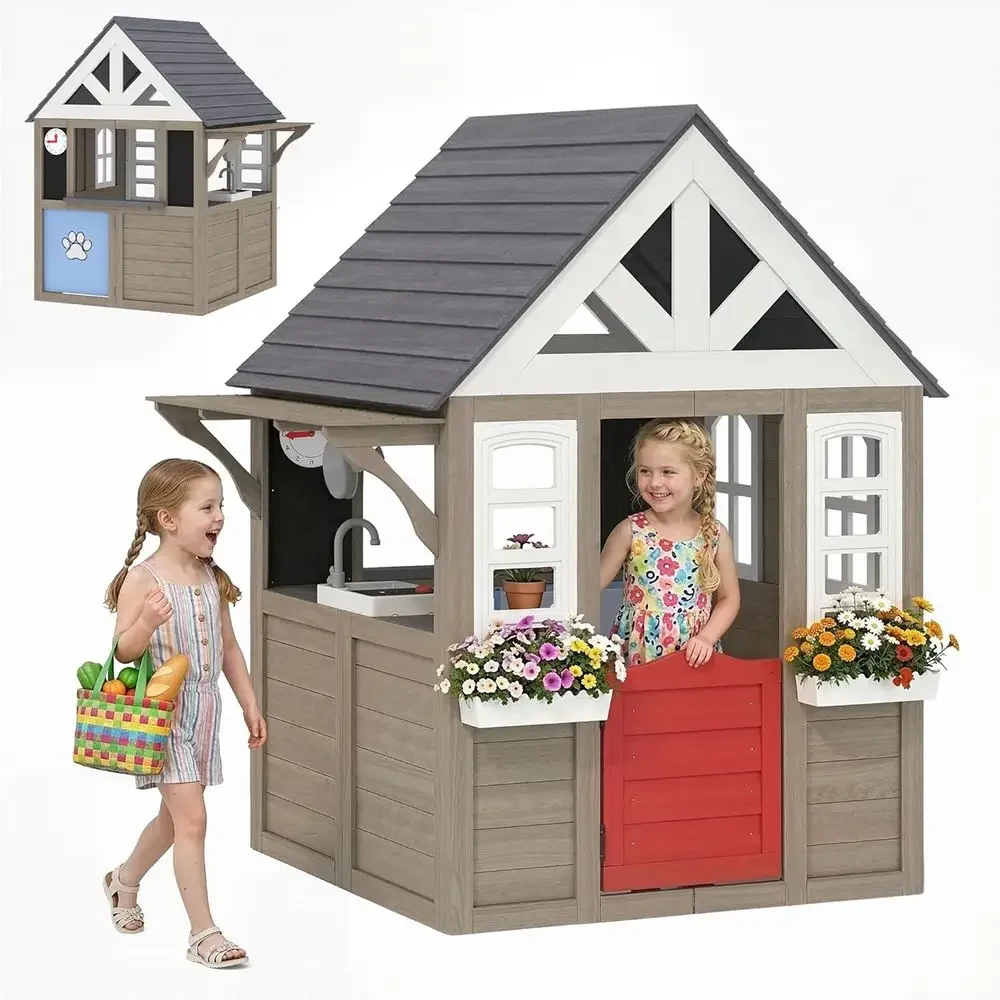 Qaba Outdoor-Spielhaus, Holz-K – Kids Outdoor Wooden Playhouse Bewertung und Preis