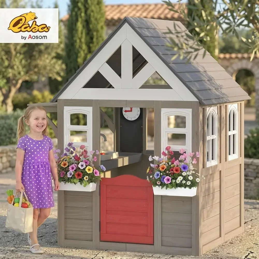 Qaba Outdoor-Spielhaus, Holz-K – Kids Outdoor Wooden Playhouse Bewertung und Preis